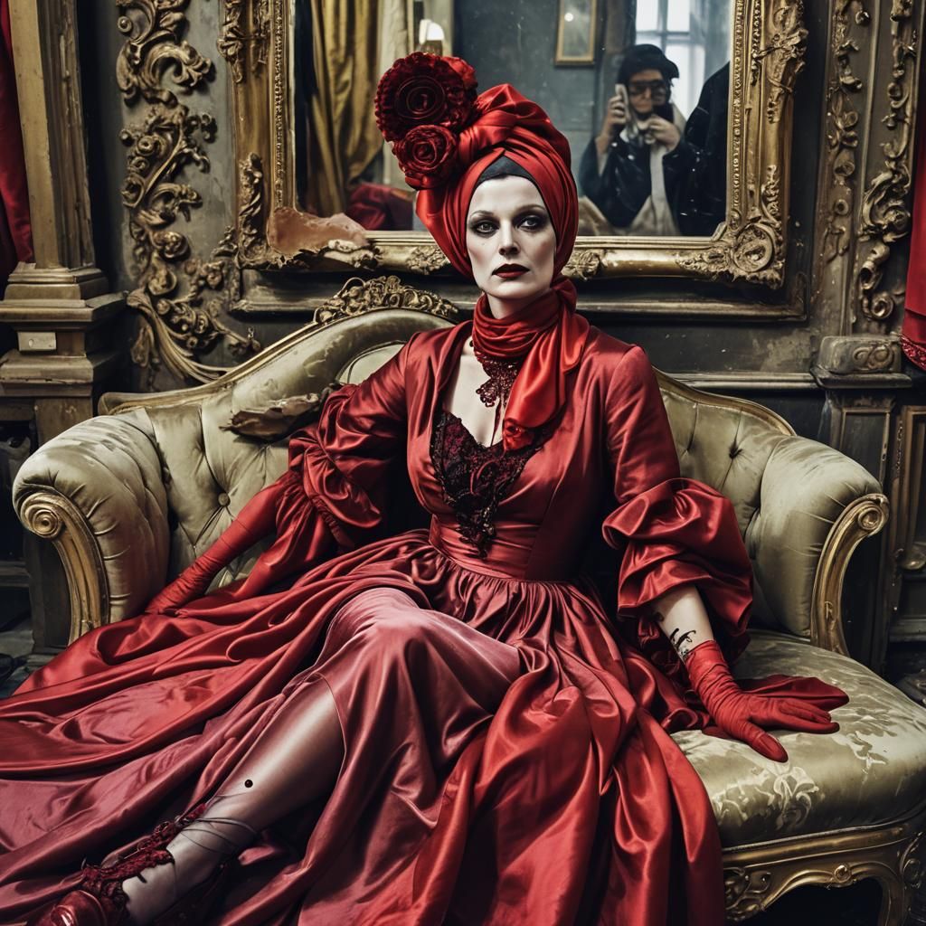 Countess Reclining on Chaise Longue in Satin Gown