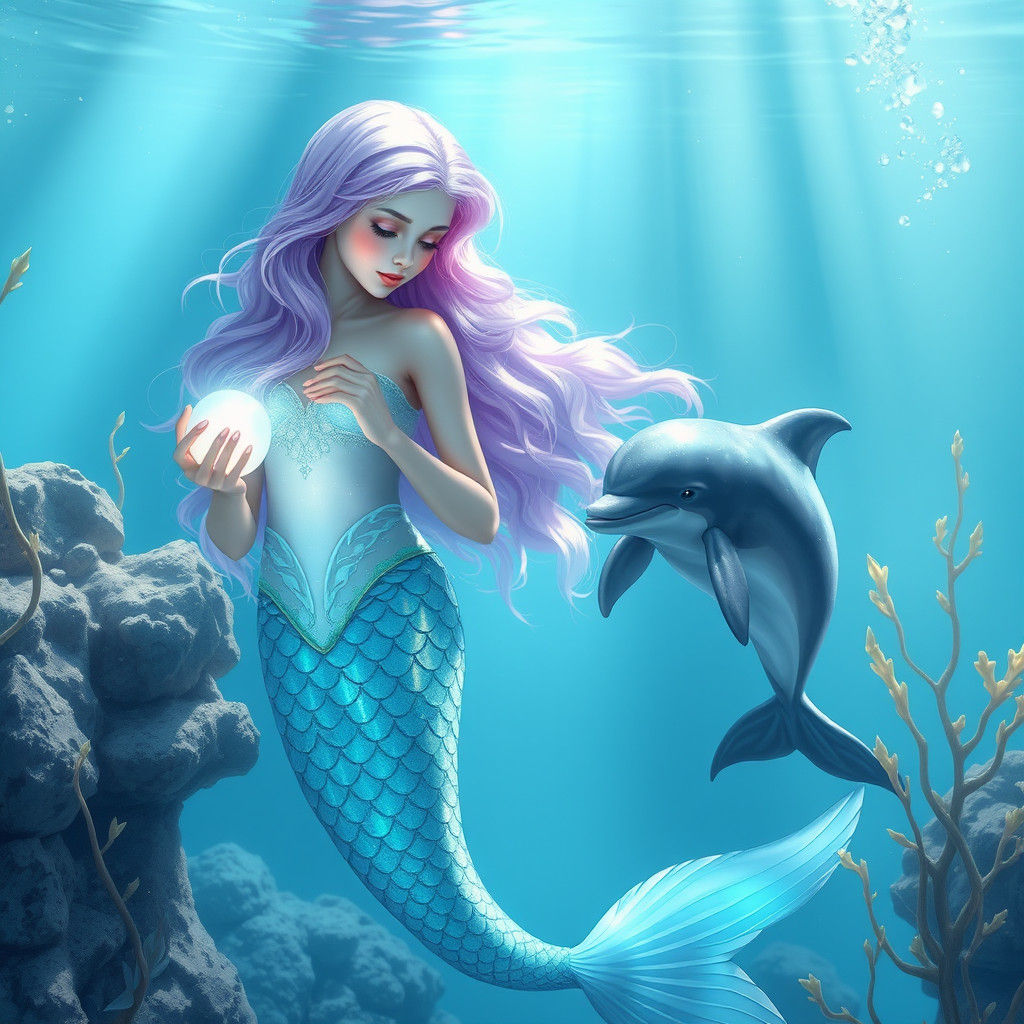 Ethereal Mermaid with Dolphin in Underwater Paradise