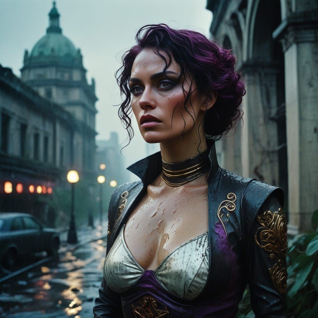 Voluptuous Woman in Rain, Symbolist Art Style