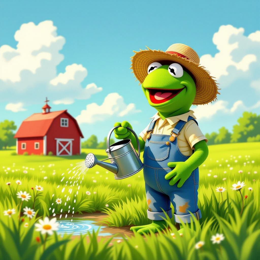 Kermit the Frog as a Cheerful Farmer
