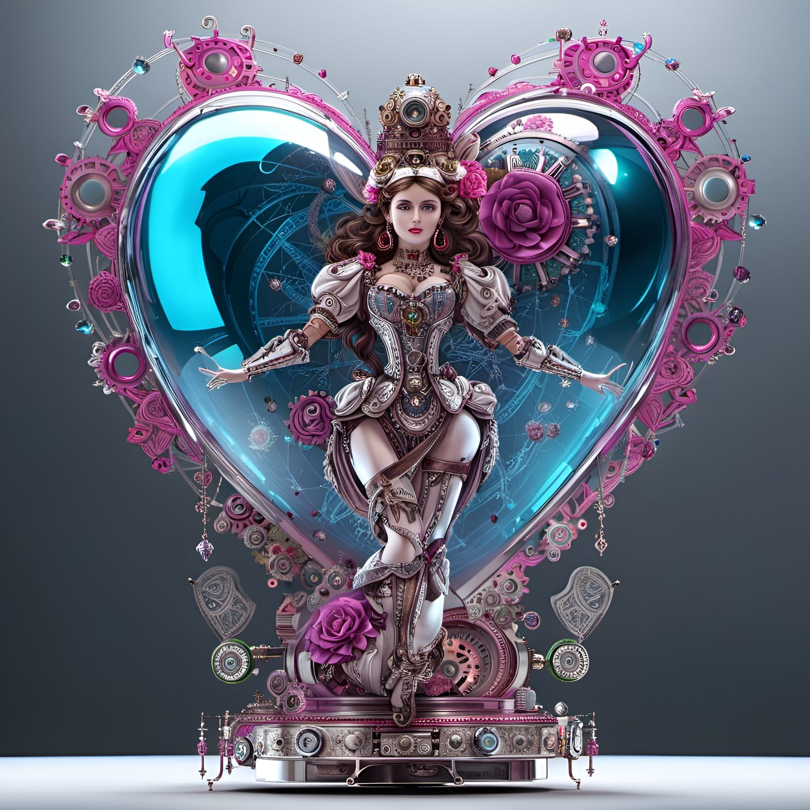 Transparent Doll Dances with Mechanical Heart