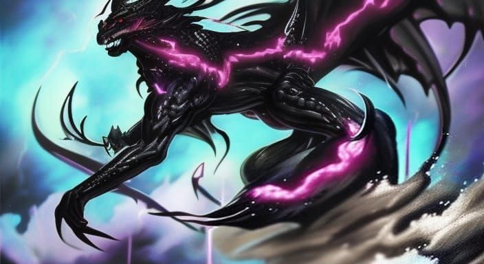 Hyperrealistic Black Lightning Dragon Concept Art
