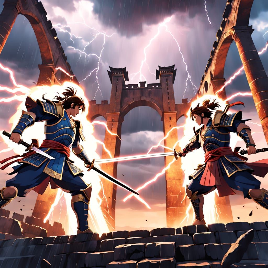 Anime Samurai Duel With Energy Blade