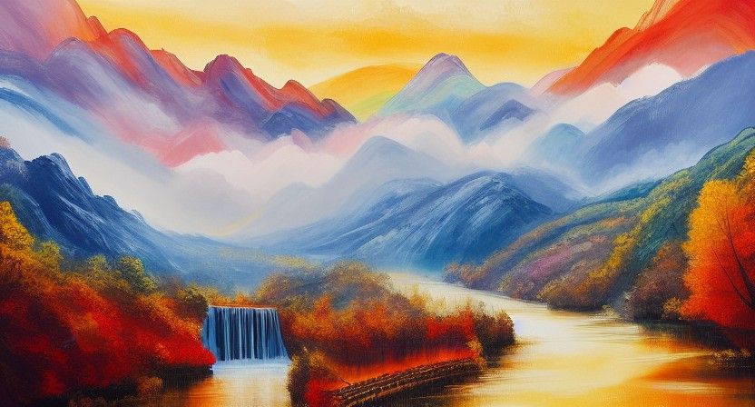Sunrise Over Rugged Mountain Landscape Painting