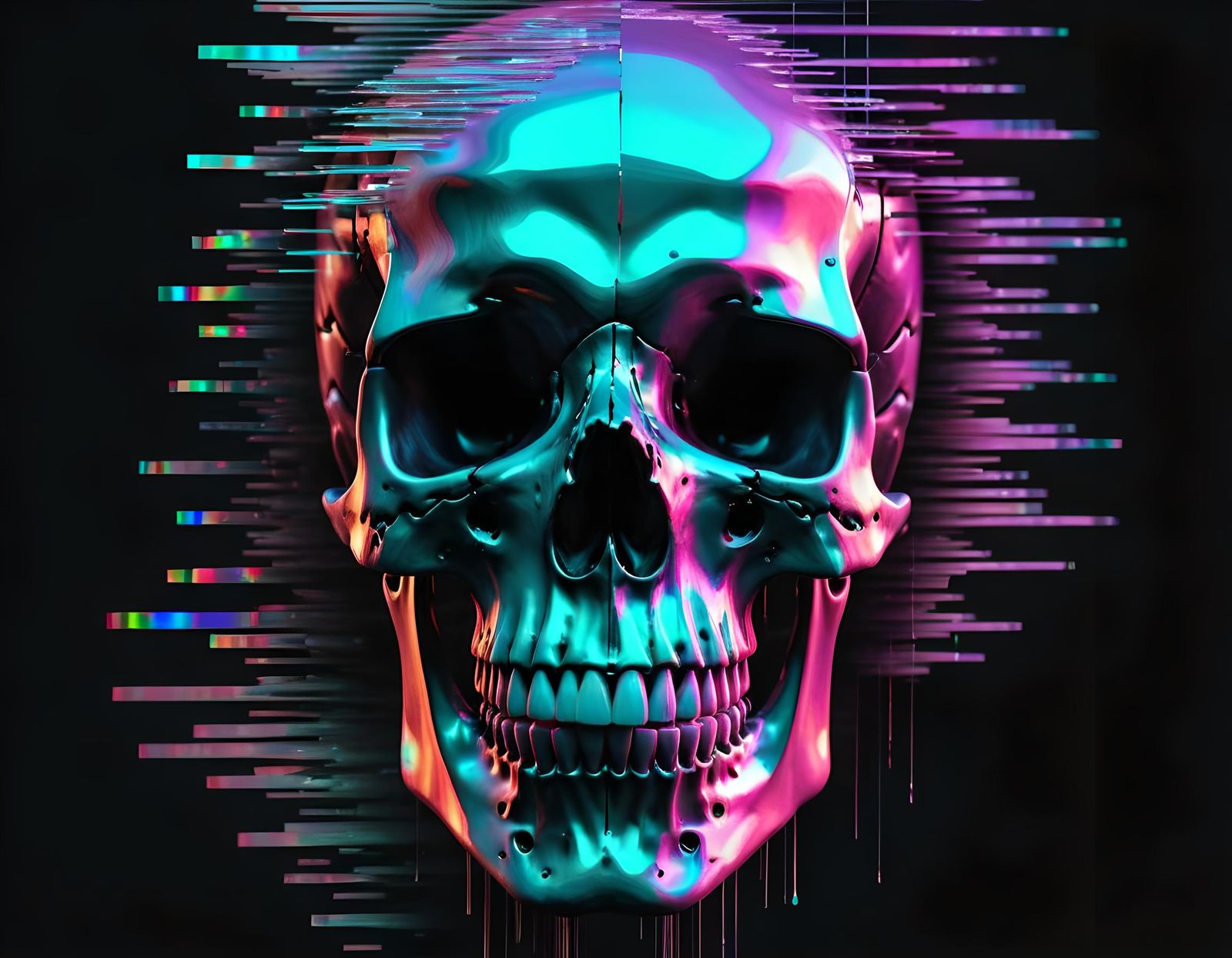 Glitch Art Skull with Holographic Effects