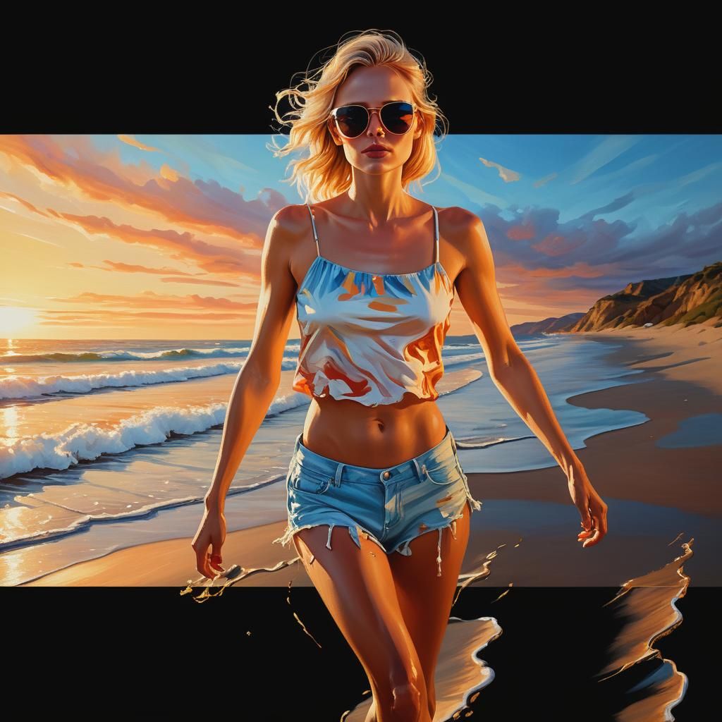 Coastal Sunset: Surrealist Portrait of a Woman