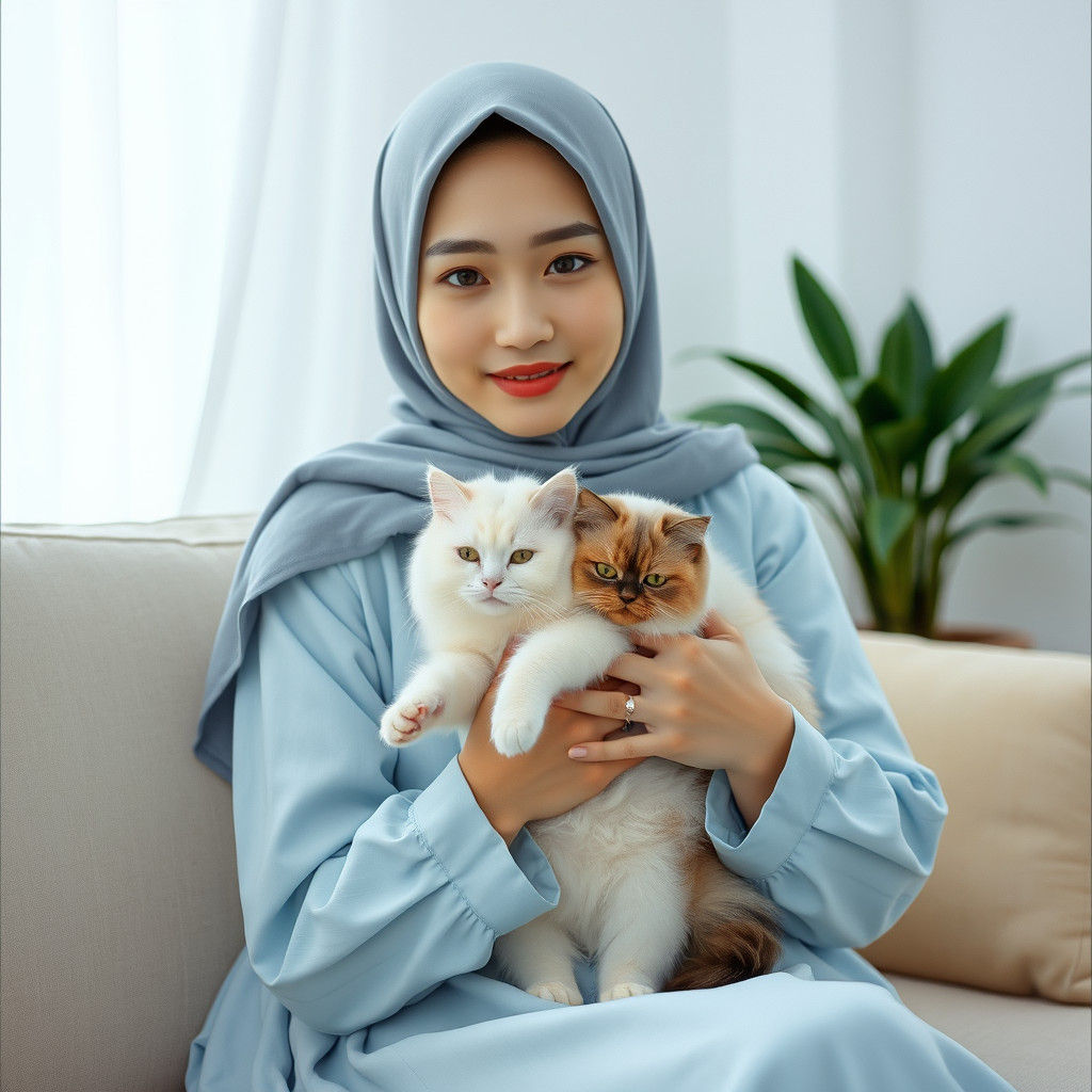 South Korean Actress with Cat in Cinematic Still