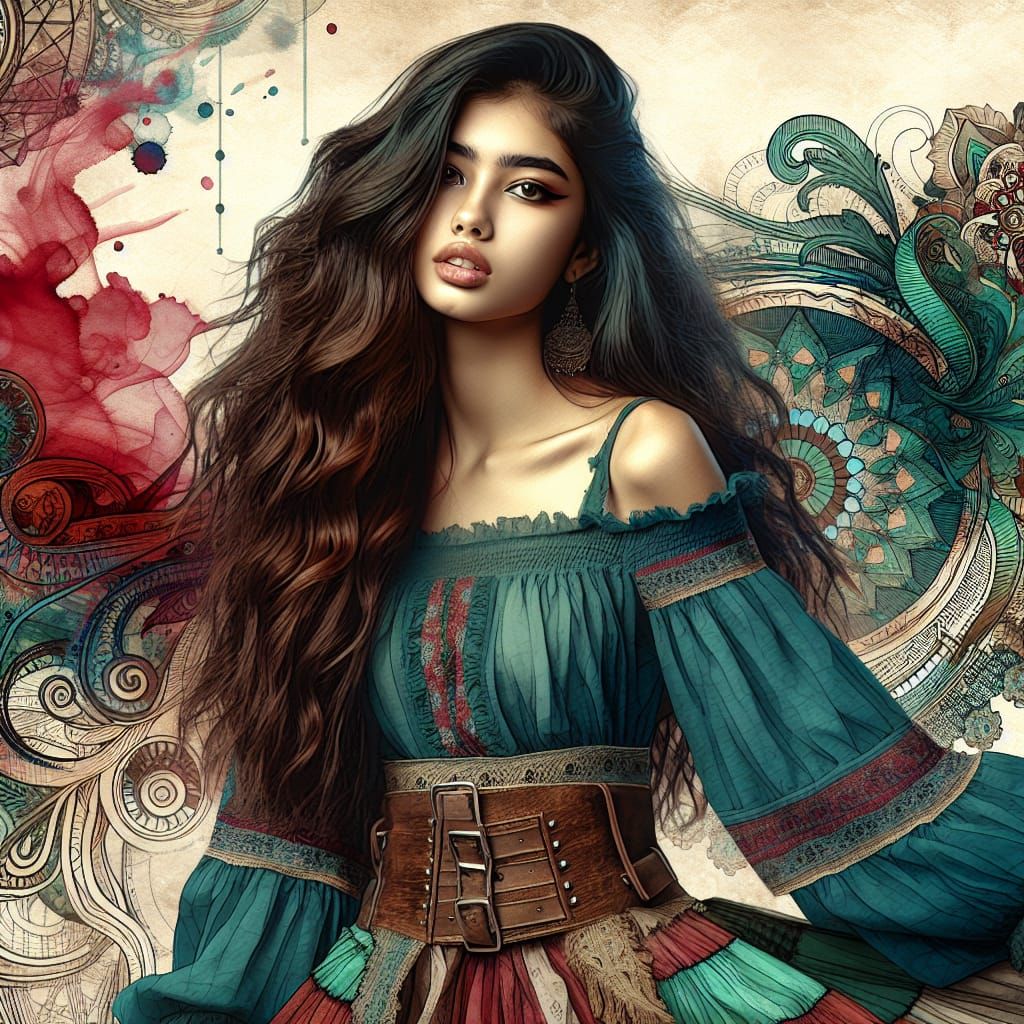 Gypsy Steampunk Beauty in Whimsical Teal Hues