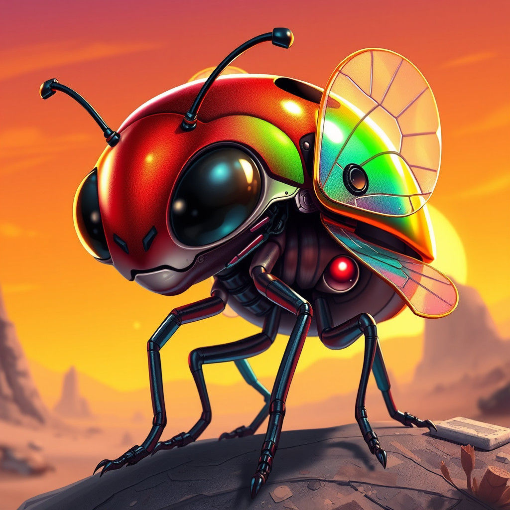 Ladybug Alien with Metallic Exoskeleton in Vibrant Style