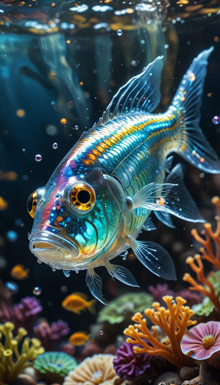 Hyper-Realistic Glassfish in Vibrant Aquarium