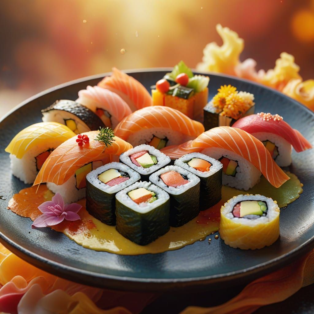 Colorful Sushi Abstract Art: Hyperrealistic Food Photography