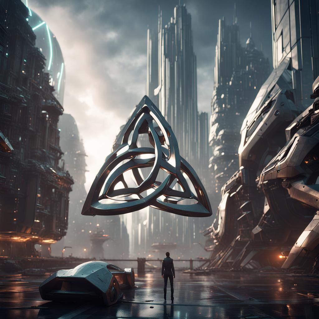 Triquetra in Futuristic Cityscape: Sci-Fi Render