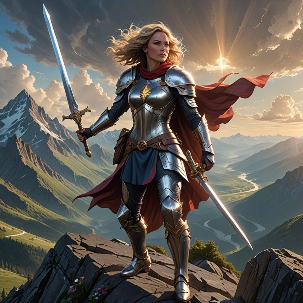 Supermom in Epic Armor, Balancing Sword and Diaper Bag