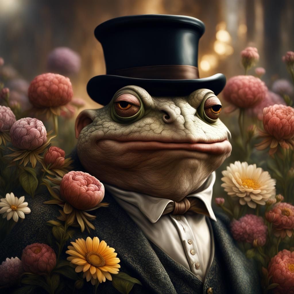 Victorian Portrait of Mr. Toad with Floral Details