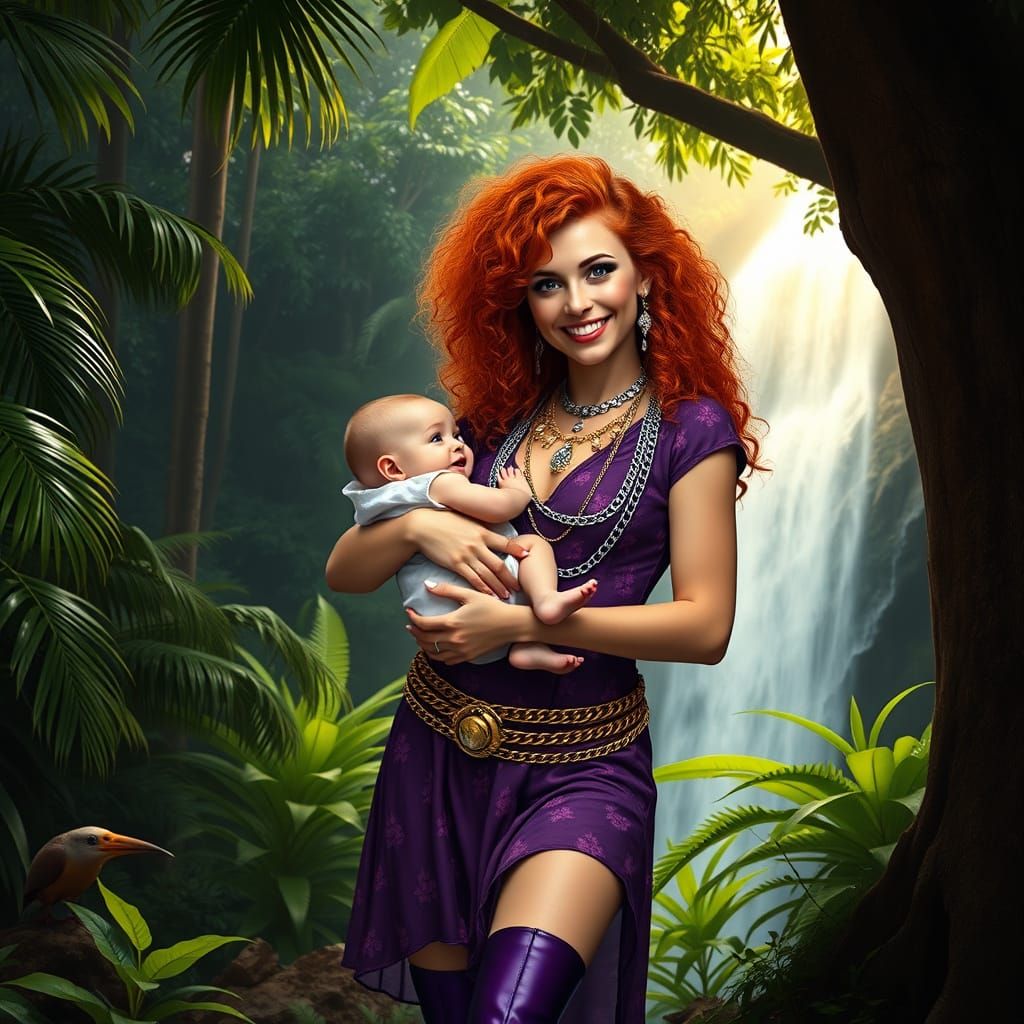 Mother and Baby in Vibrant Jungle Paradise