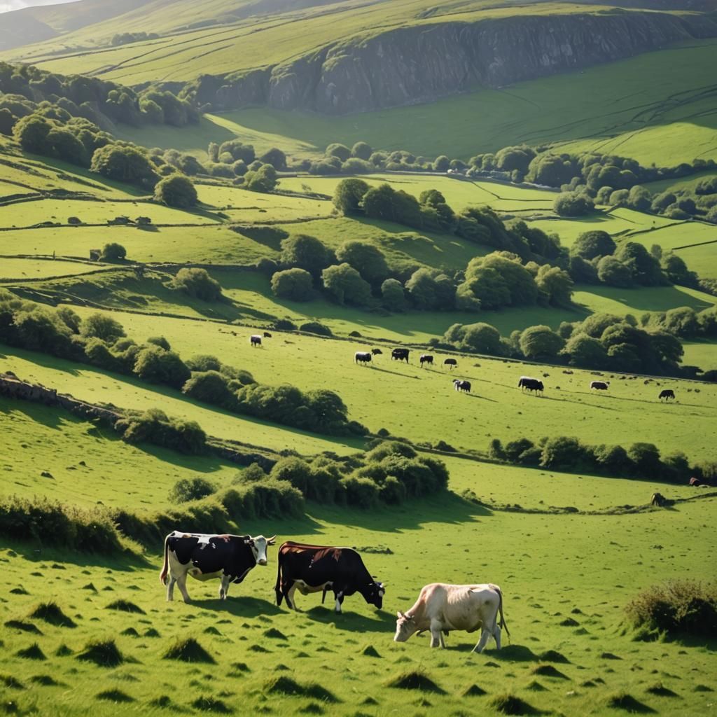 Lush Irish Valley with Cows in Heavenly Light