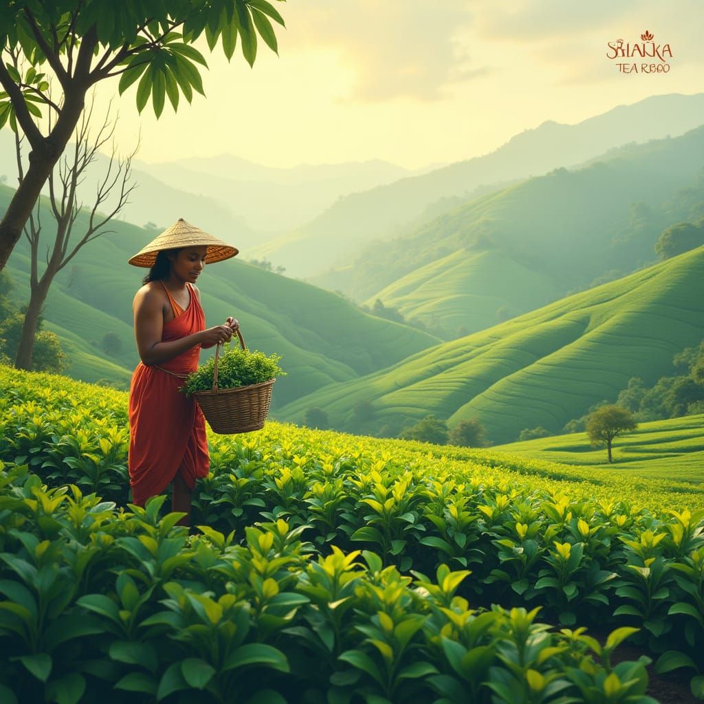 Elegant Sri Lankan Tea Plantation Landscape in Cyberpunk Sty...