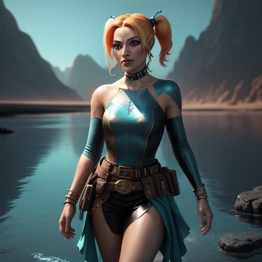 Harley Quinn at Water's Edge, Matte Painting