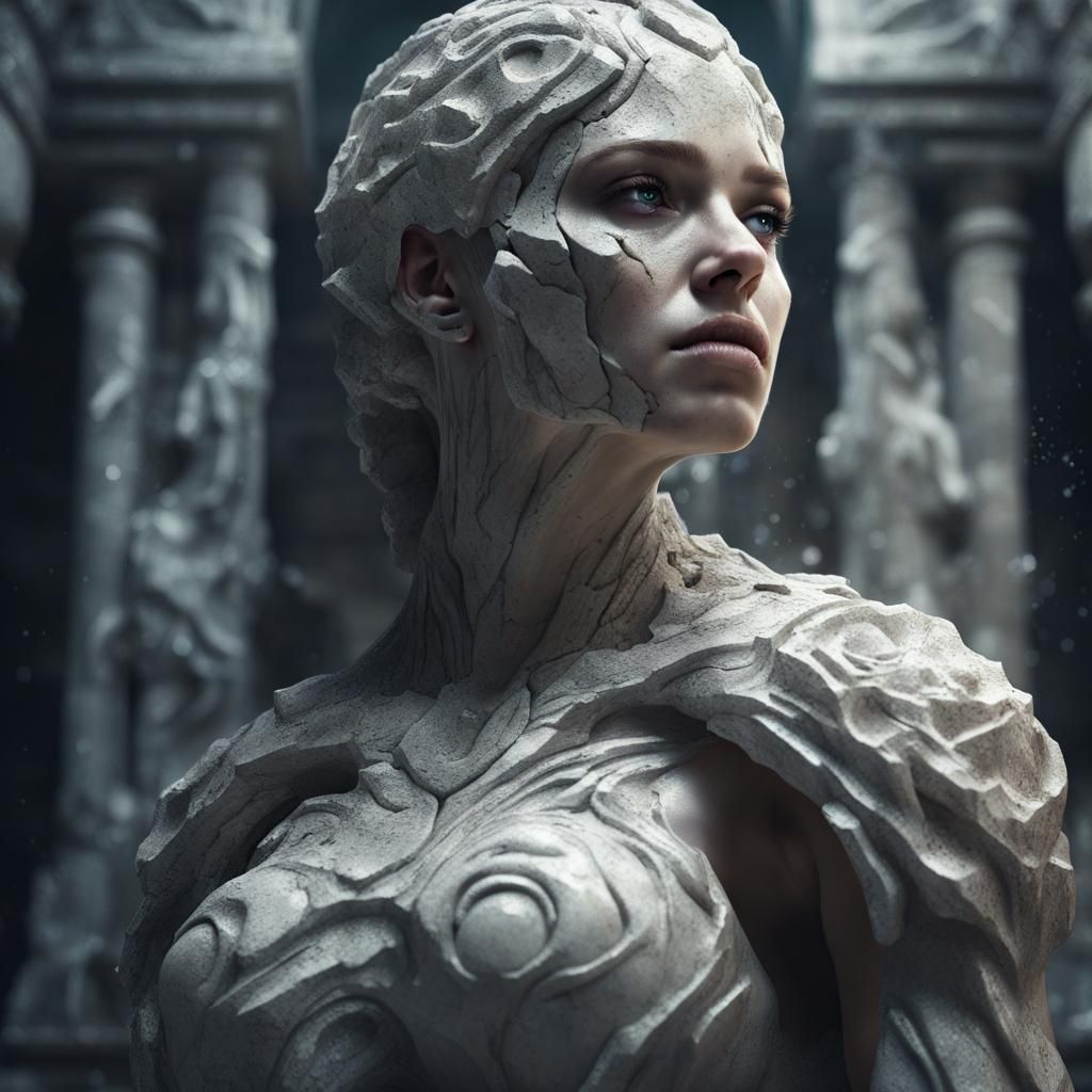 Marble Golem Tear: Dramatic Digital Matte Painting