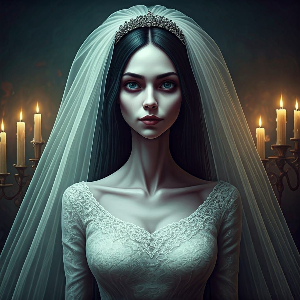 Surreal Gothic Bride Portrait in Pop Surrealist Style