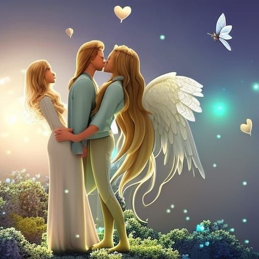 Magical Fairy Couple Kissing in Mystic Forest