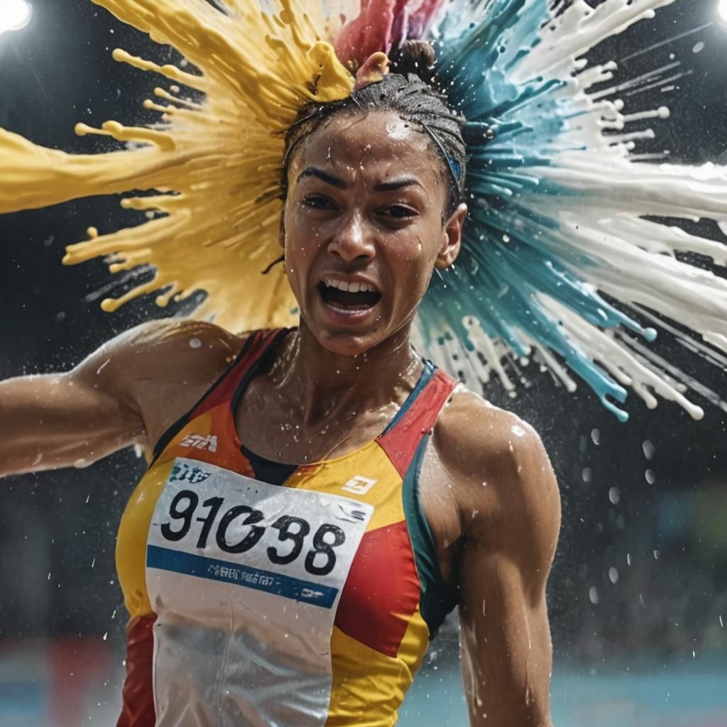 World Champion Runner in a Shower of Sweat Spray