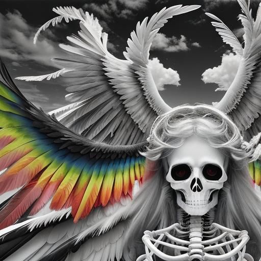 Winged Skeleton Angel in Infrared Photography