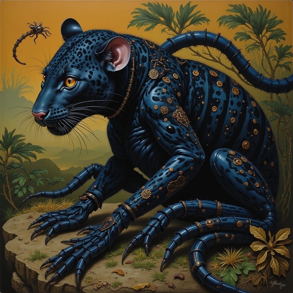 Cyberpunk Panther in Futuristic Landscape