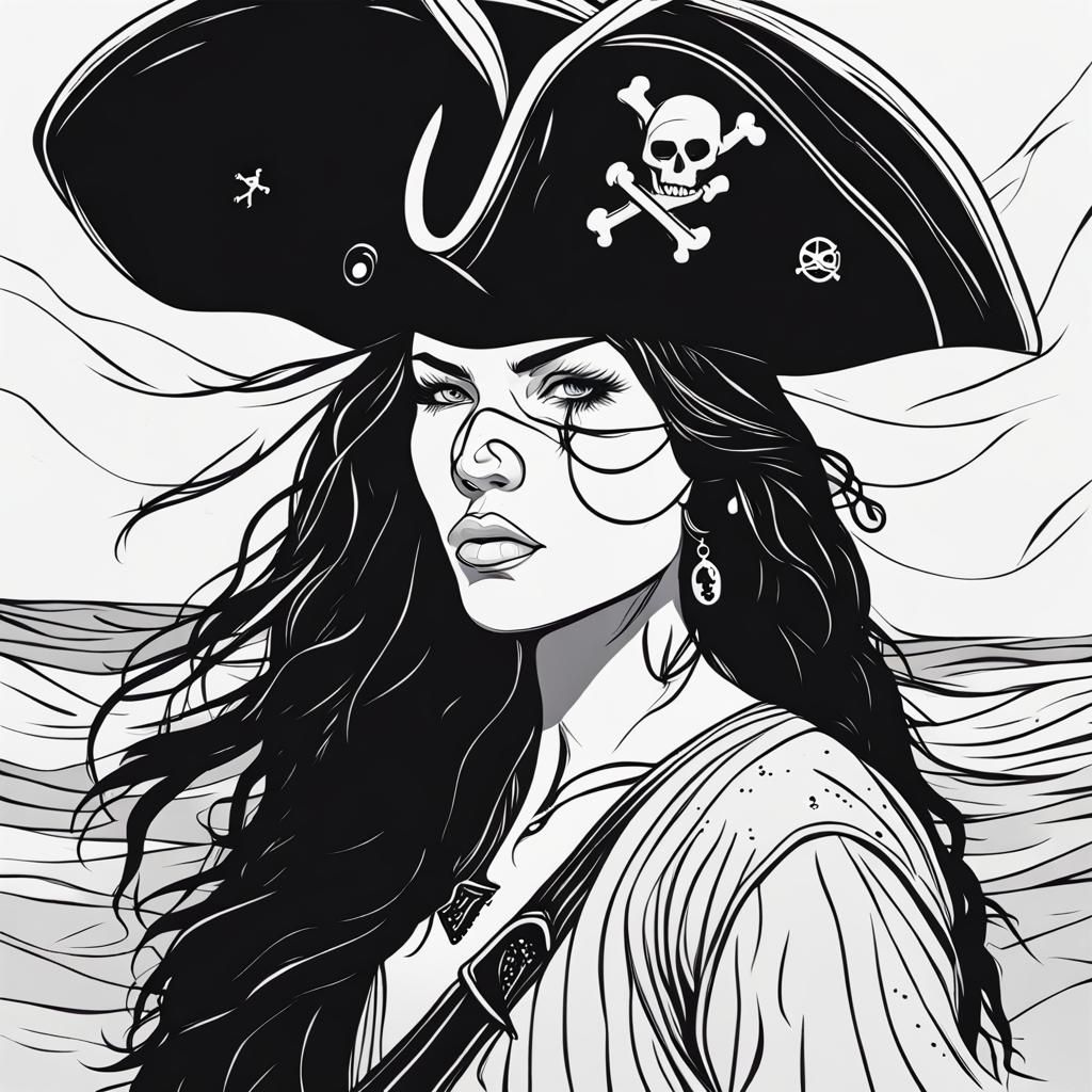 Minimalist Line Art Portrait of Female Pirate