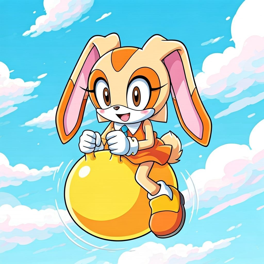 Cream the Rabbit Bouncing on Yellow Space Hopper