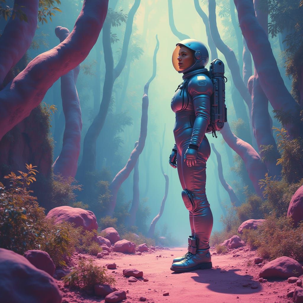 Astronaut on Alien Planet in Biomechanical Style