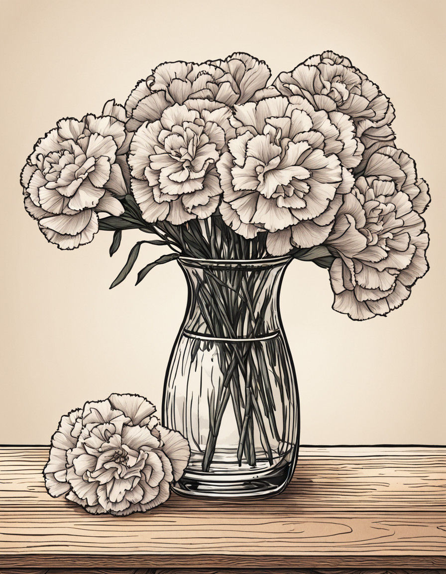 Elegant Floral Line Art in Pen and Ink