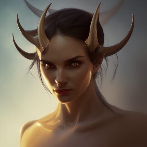 Demon Horns Portrait in Hyperdetailed Style