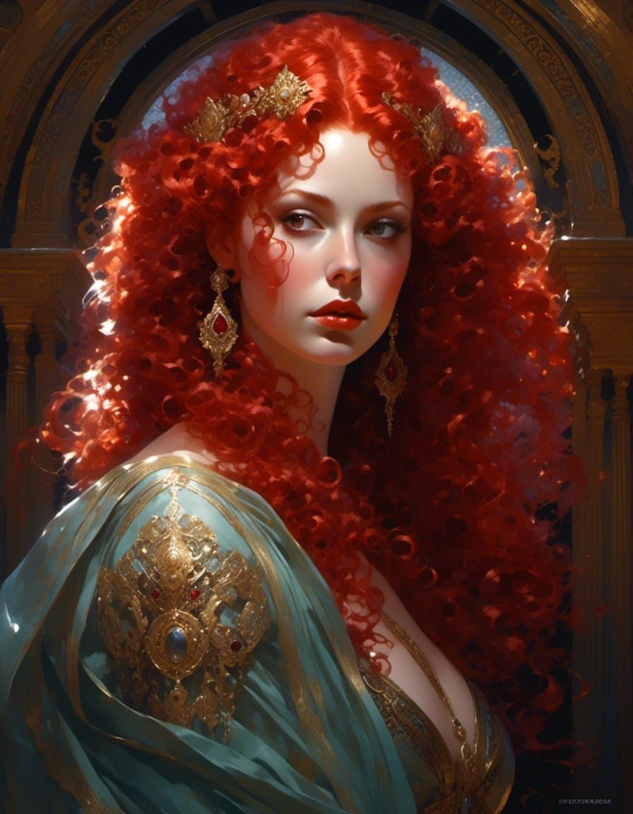 Red-Haired Goddess Portrait in Hyperrealistic Style