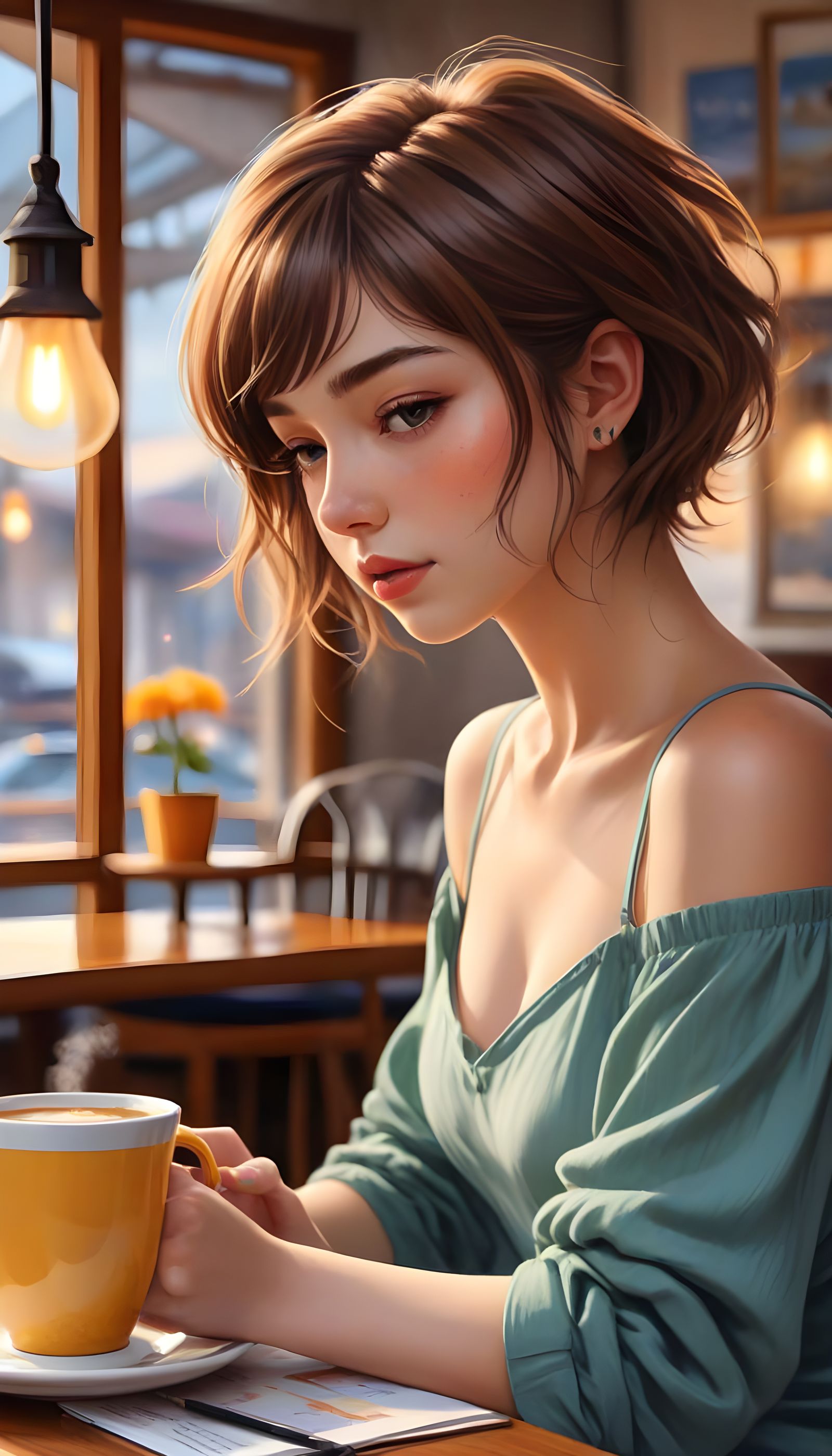 Anime Girl Sketching in Cafe with LoFi Vibes