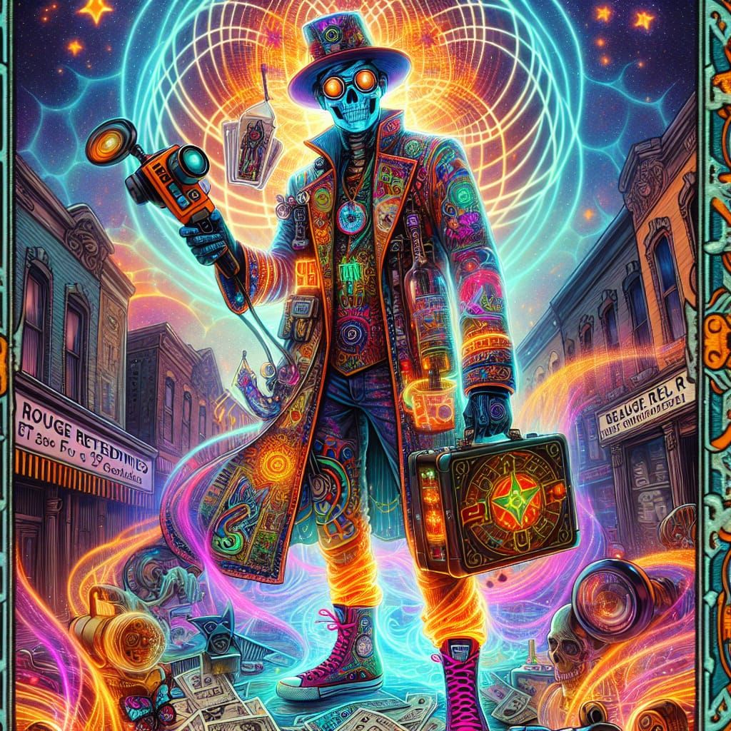 Psychedelic Time Traveler Tarot Card in Fantasy Art Style