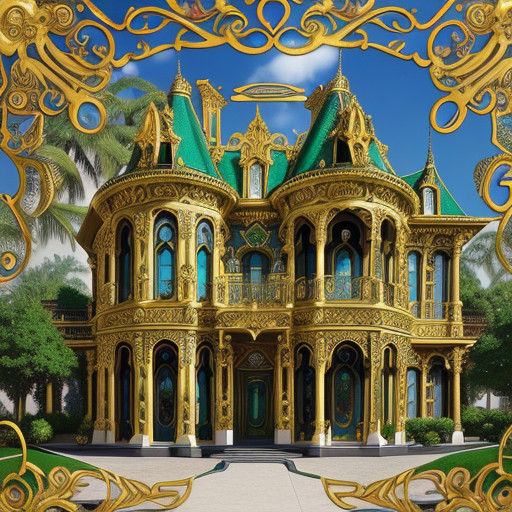 Ethereal Palace in Vibrant Art Nouveau Style