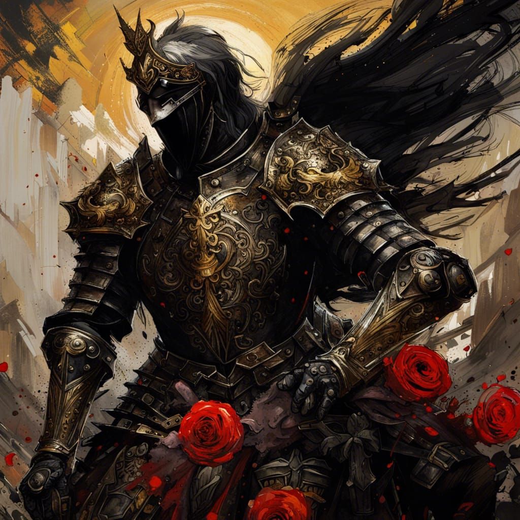 Gothic Knight Rides into Battle Under Sunlight