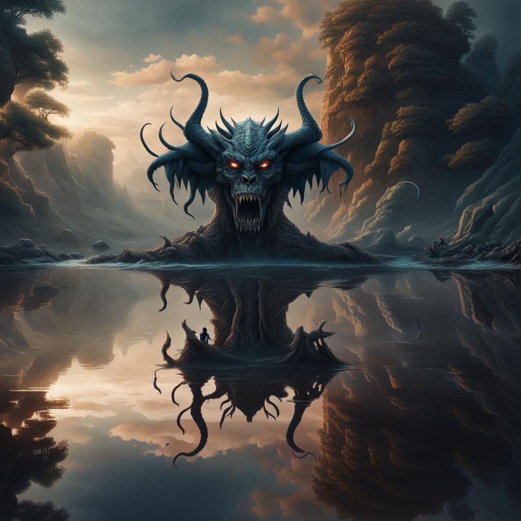 Demonic Reflection in Water: A Digital Matte Painting