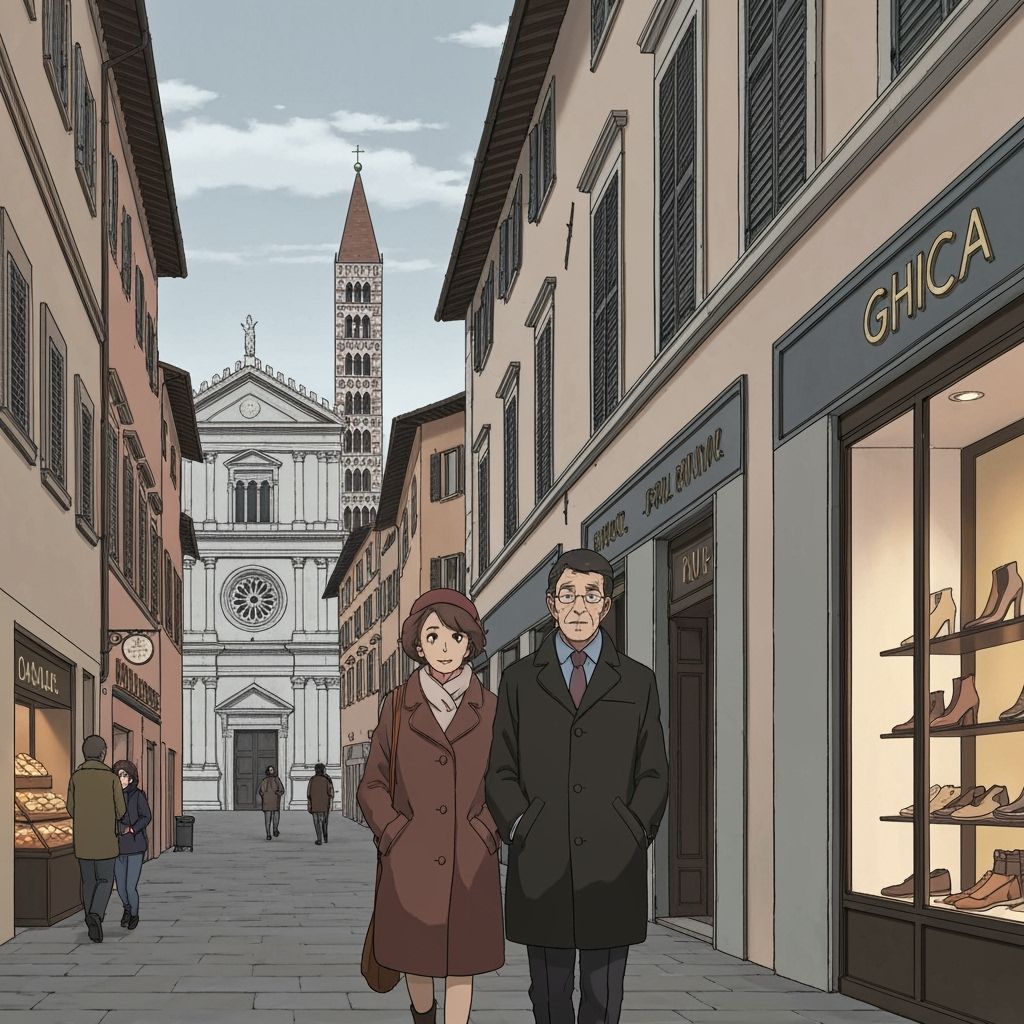 Couple Strolls Through Historic Italian City in Autumn