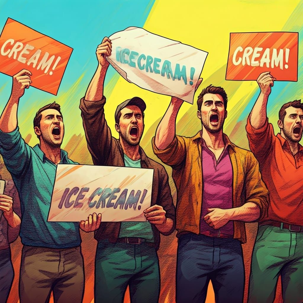 People Shouting About Ice Cream in Digital Painting