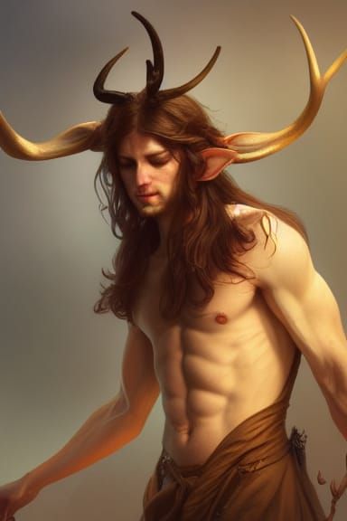 Detailed Faun Portrait in Art Nouveau Style