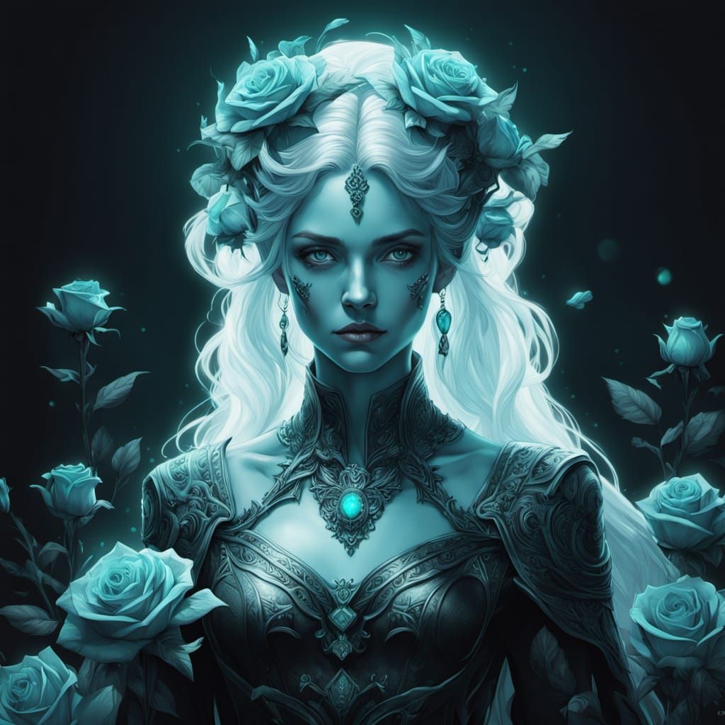 Ethereal Vampire Goddess in Bioluminescent Bloom