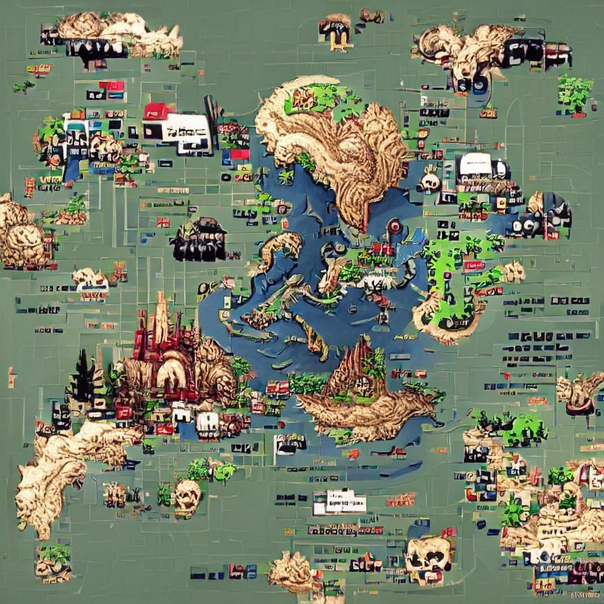 Detailed 16-bit Video Game World Map