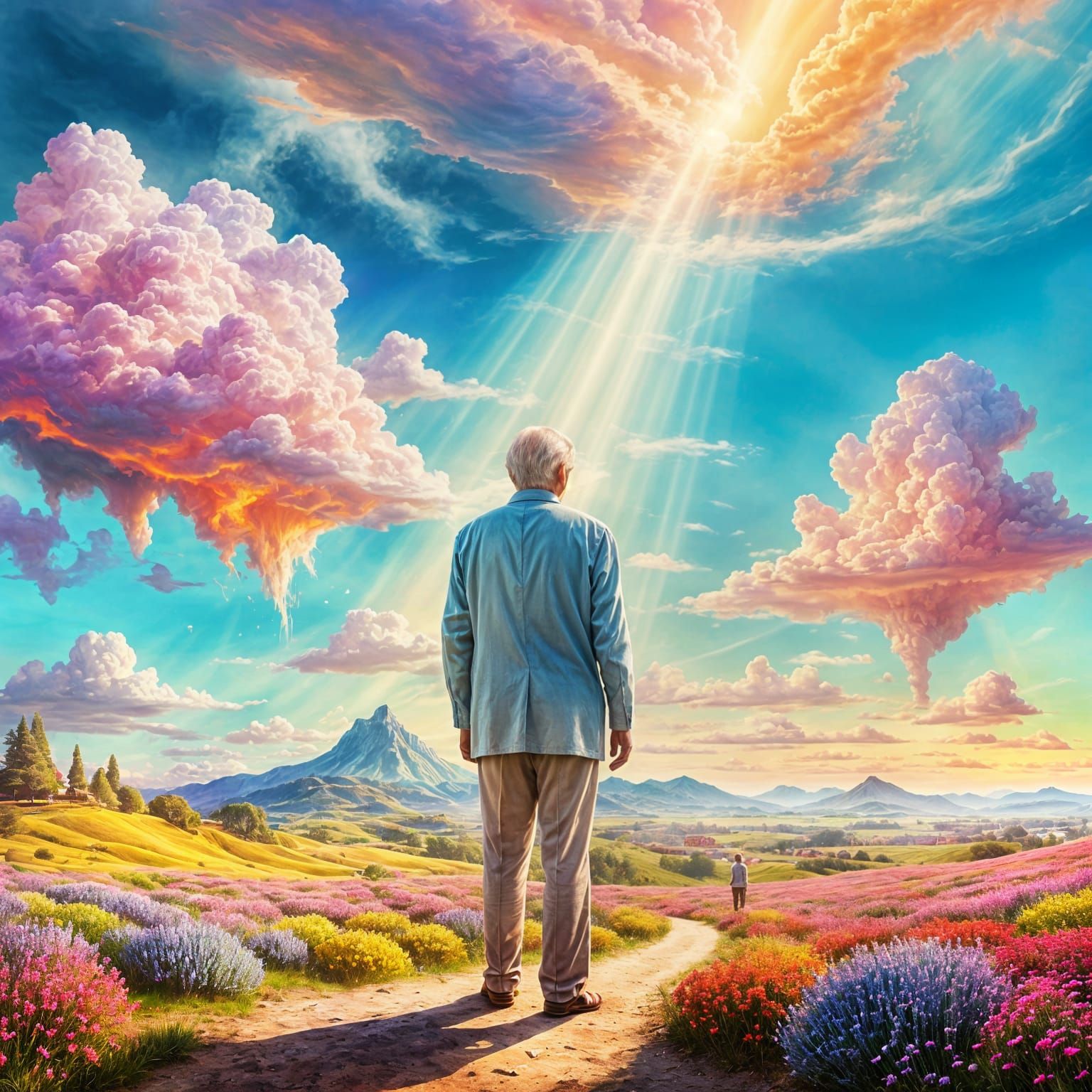 Glowing Surreal Figure in Whimsical Landscape