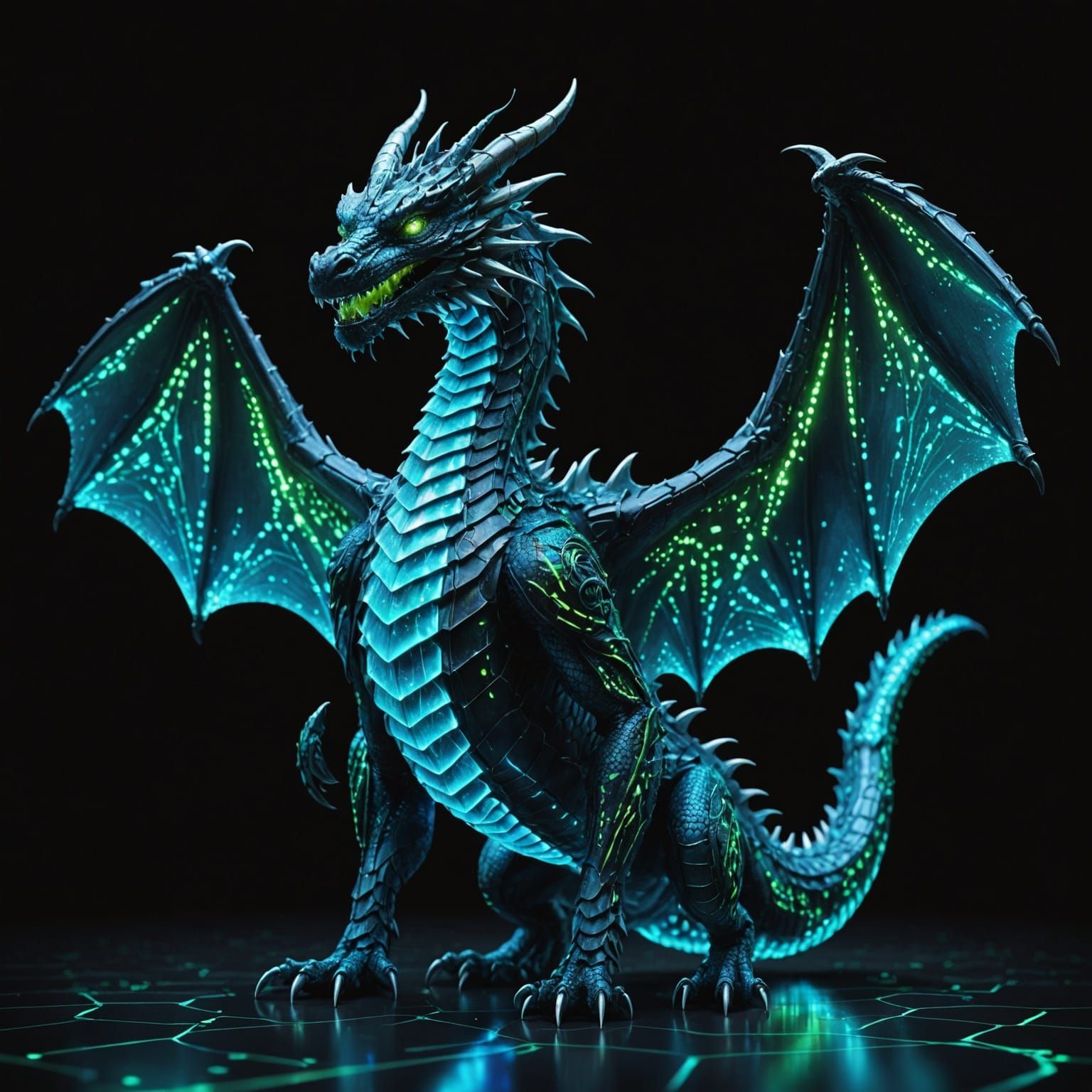 Dragon Made of Glowing Binary Code in Digital Void