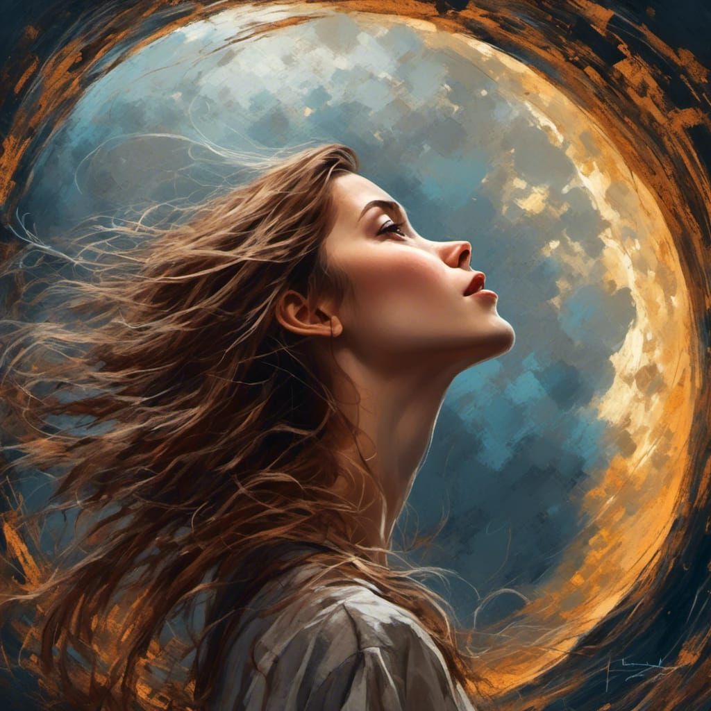 Hyperdetailed Moon Portrait of Girl Looking Upward