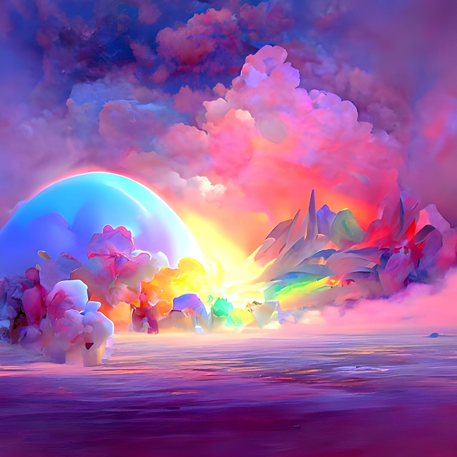 Radiant Pastel Rainbow Sunset in Dreamy Style