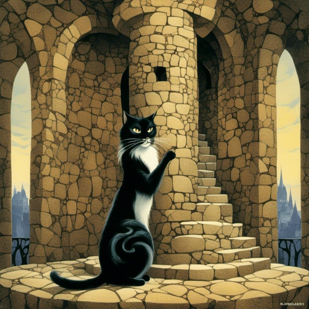 Rapunzel Cat in a Castle Tower