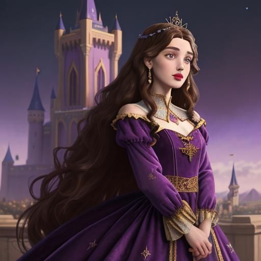 Disney Animated Princess in Purple Gown